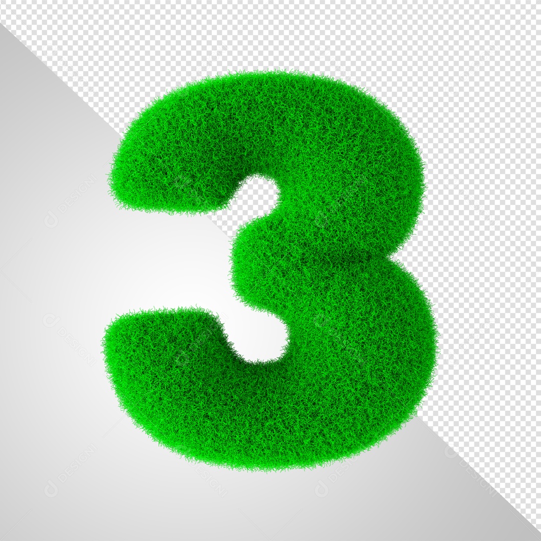 Numero 3 Feito Com Grama Elemento 3D Para Composição PSD