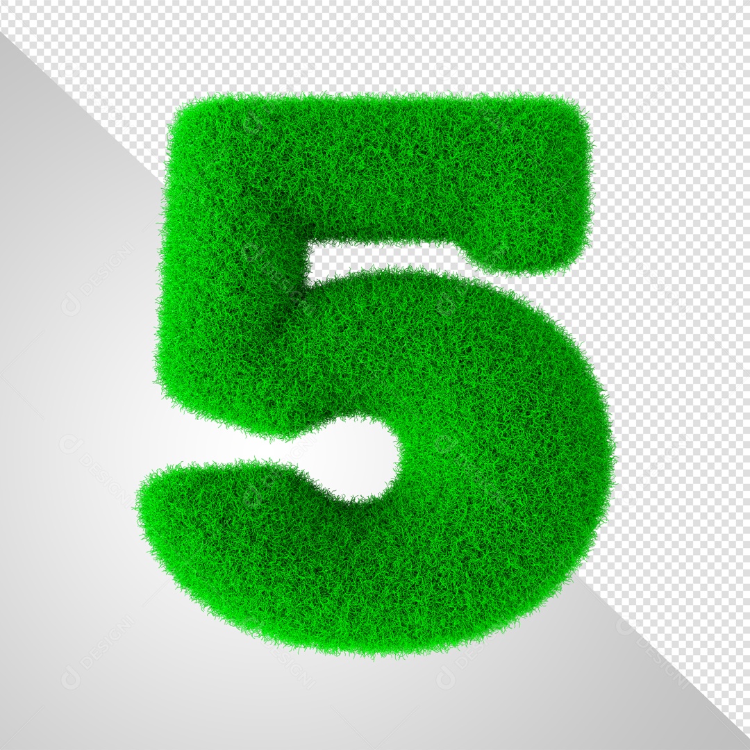 Numero 5 Feito Com Grama Elemento 3D Para Composição PSD