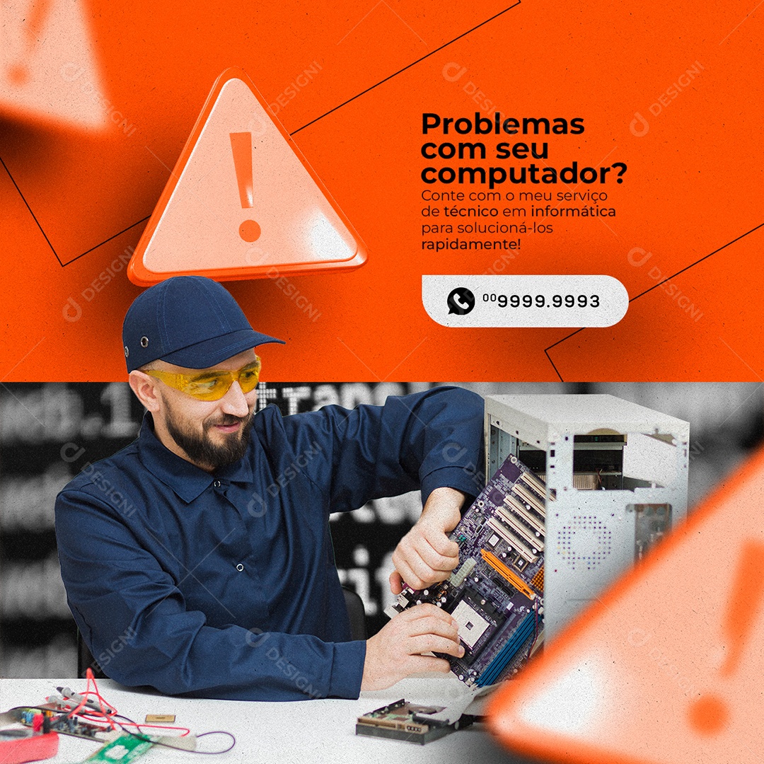 Problemas Com Seu Computador Técnico De Informática Social Media PSD Editável