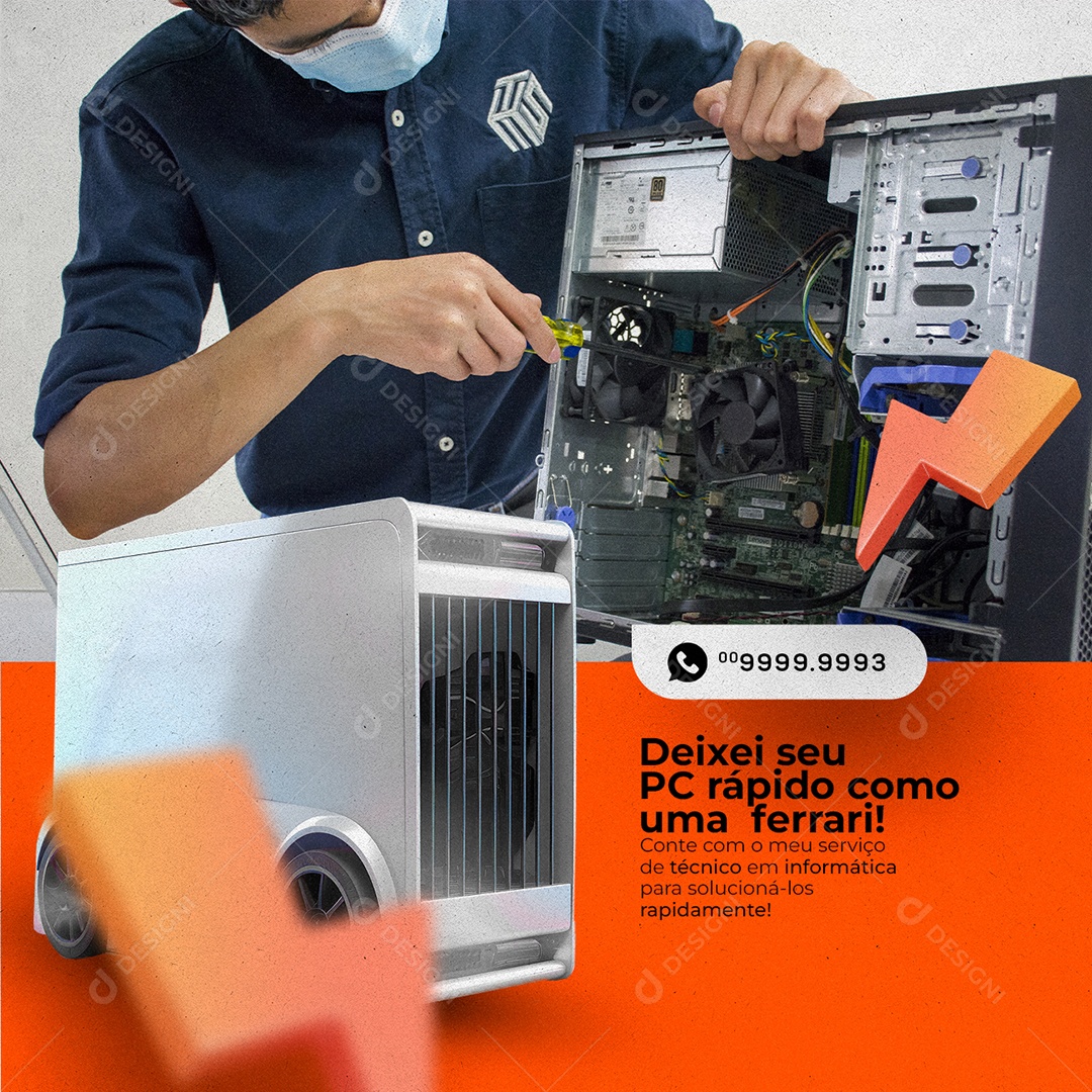 Deixei Seu Pc Rápido Como Uma Ferrari Técnico De Informática Social Media PSD Editável