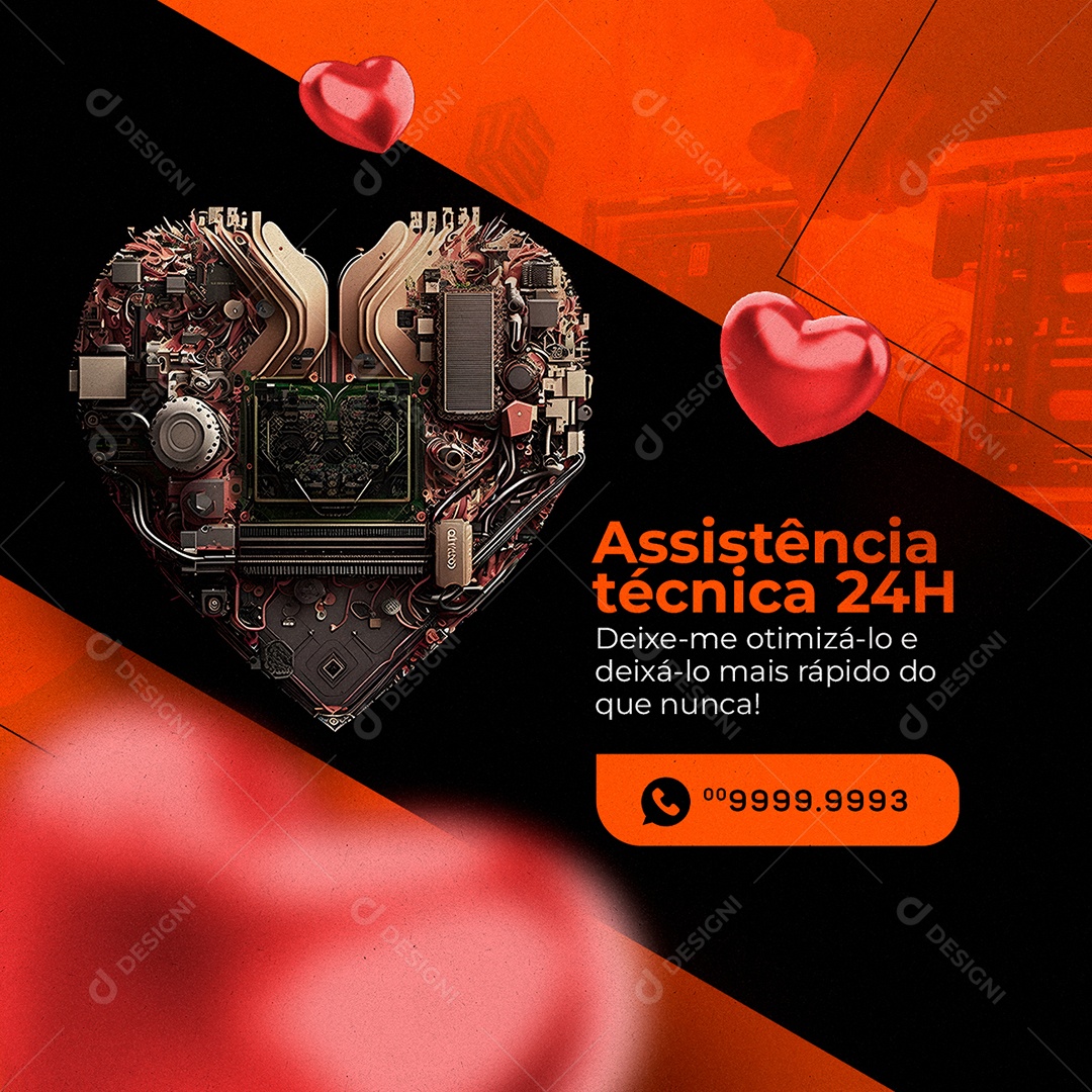 Assistência Técnica 24H Técnico De Informática Social Media PSD Editável