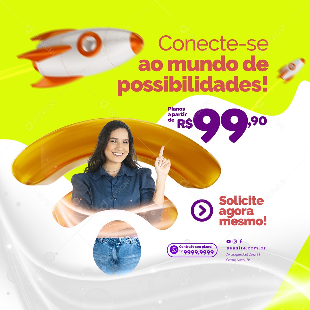 Conecte-Se Ao Mundo De Possibilidades Planos A Partir De 99,90 Provedor De Internet Social Media PSD Editável