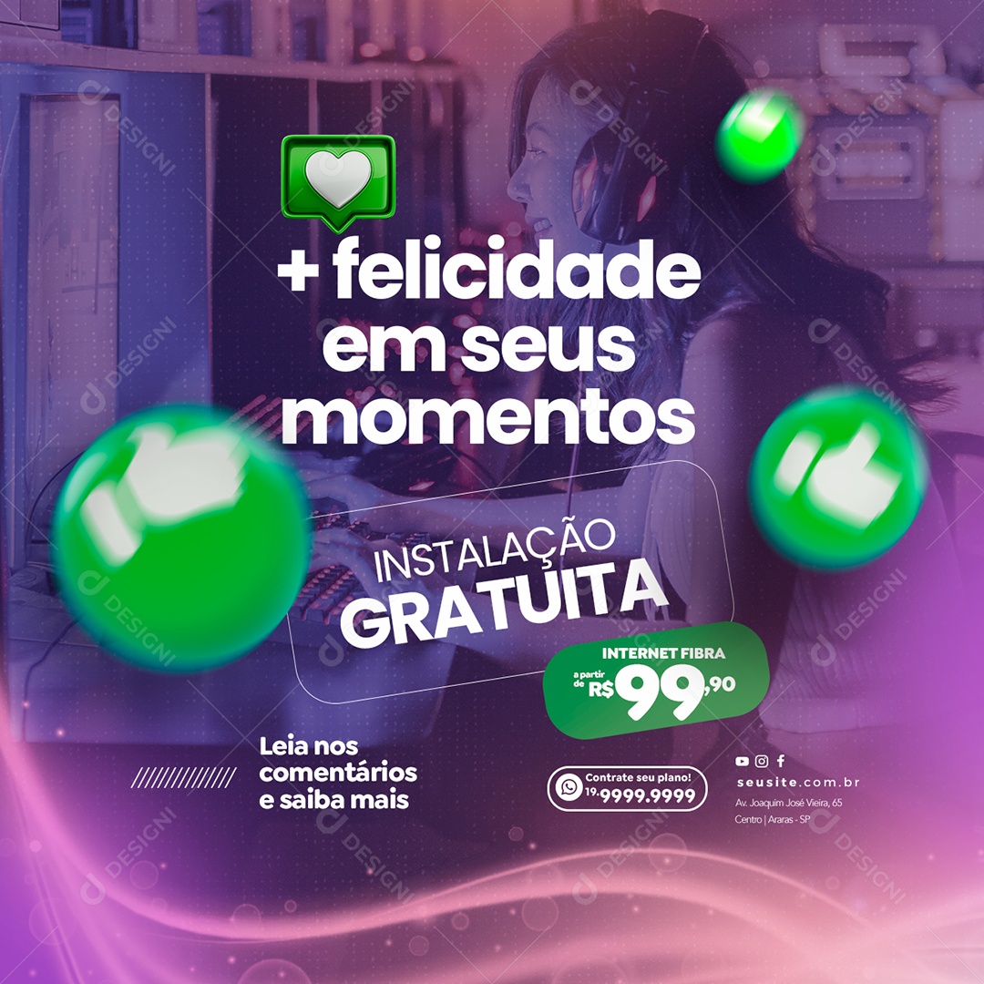 Felicidade Em Seus Momentos Instalação Gratuita Provedor De Internet Social Media PSD Editável