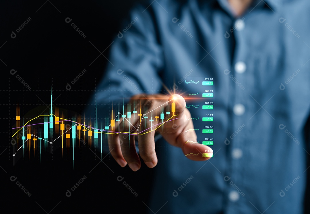 Valor do mercado de ações do investidor de empresários. investimento e analisar dados de negociação.