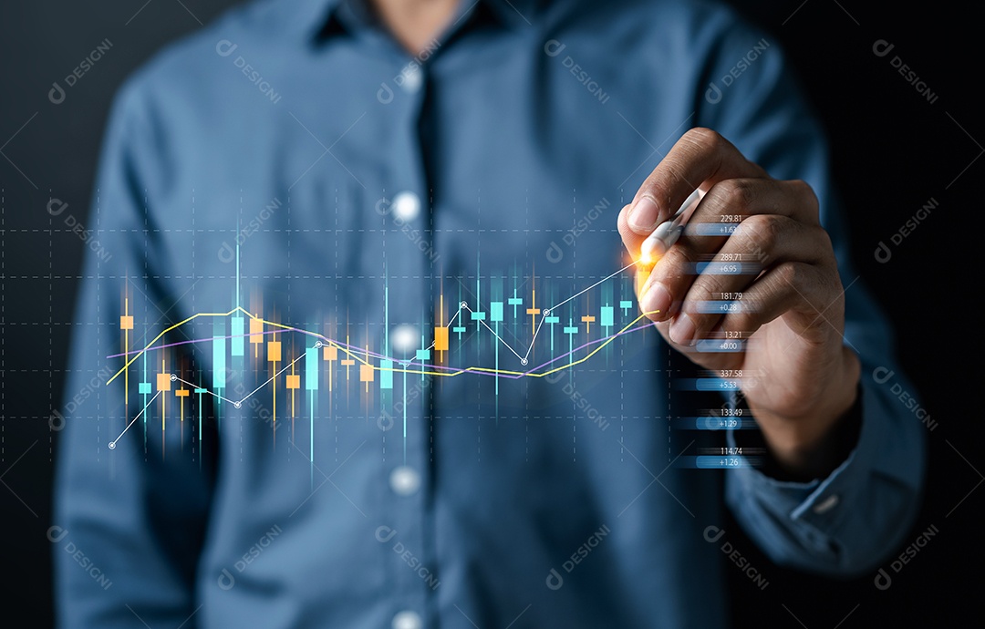 Valor do mercado de ações do investidor de empresários. investimento e analisar dados de negociação.
