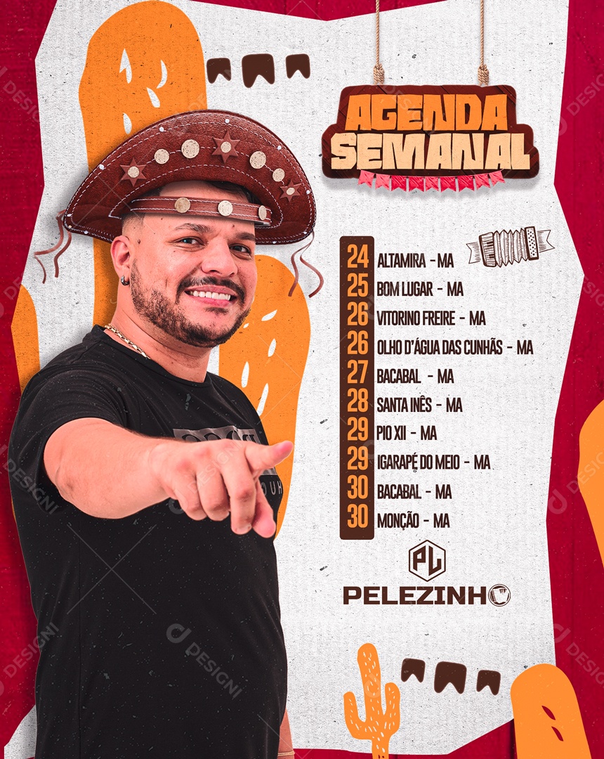 Social Media Flyer Feed Agenda Da Semana Pelezinho PSD Editável