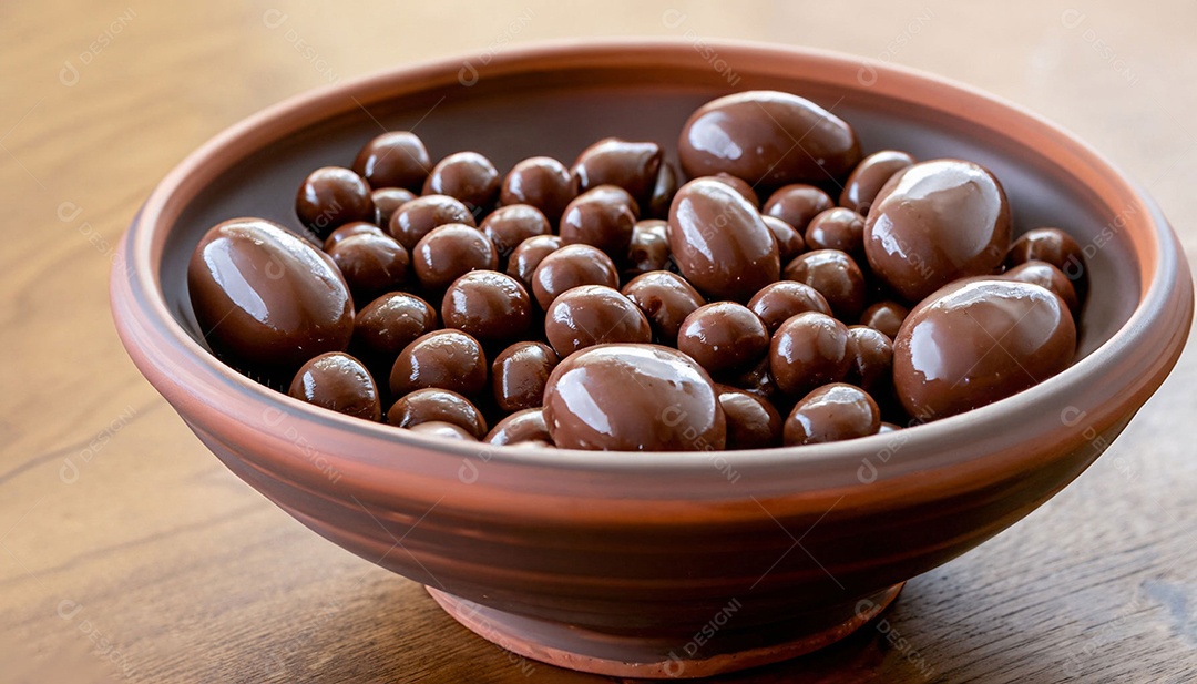 Tigela com bolas de chocolate crocantes