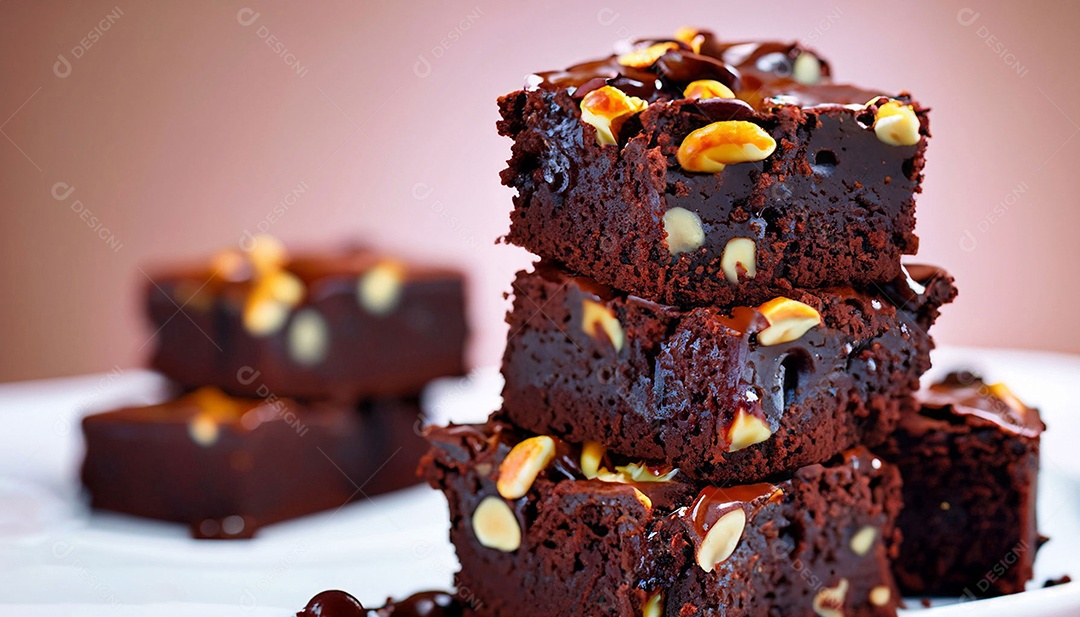 Delicioso brownie com calda de chocolate
