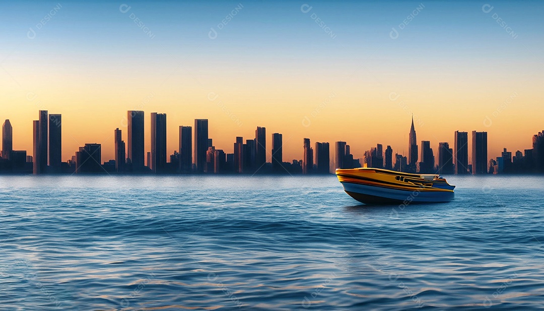 Barco no mar fundo de prédios