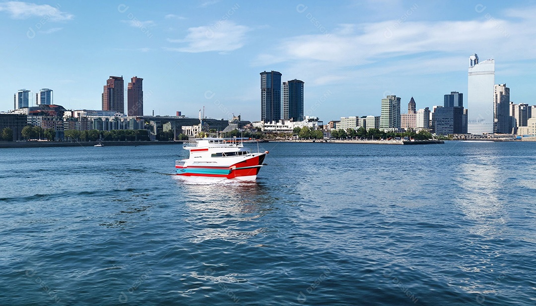 Barco no mar fundo de prédios