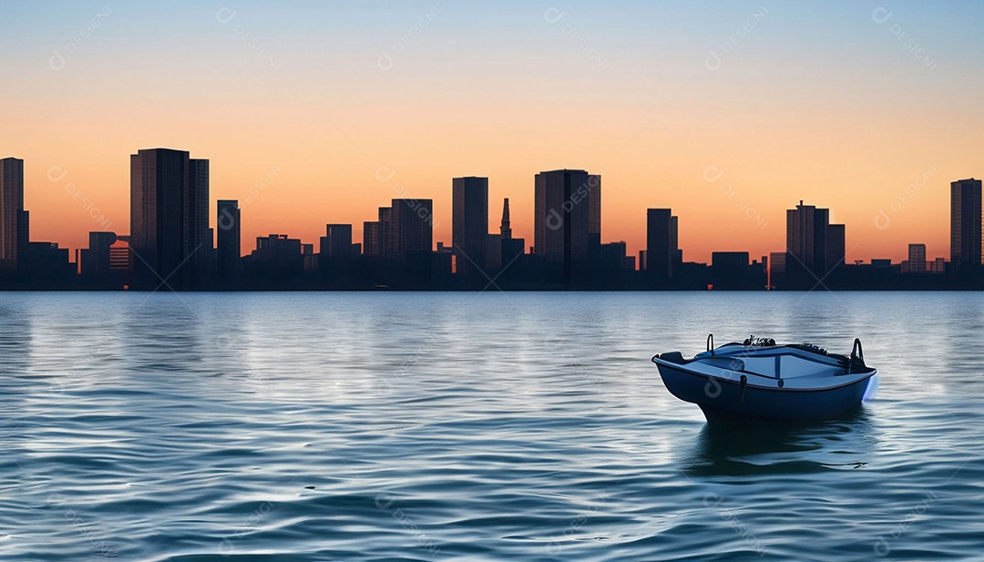 Barco sore a água fundo de prédios