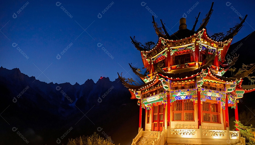 Templo chinês na noite