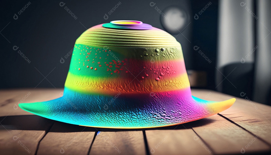 Chapéu colorido sobre a mesa