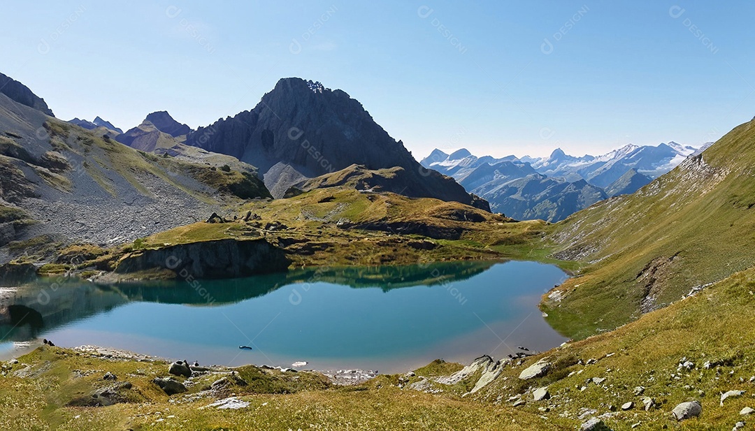 Lago no meio de montanhas