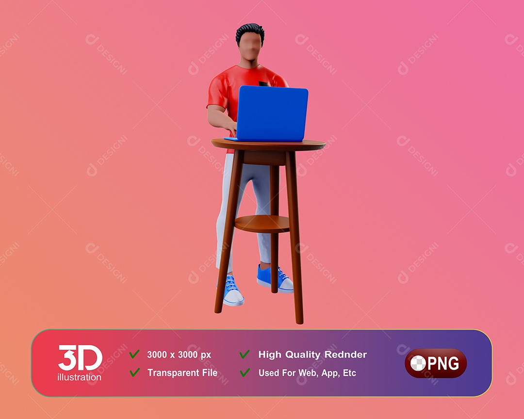 Personagem Utilizando o Computador Elemento 3D Para Composição PSD