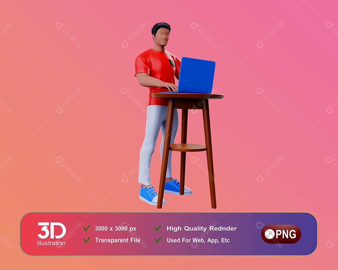 Personagem Utilizando o Computador Elemento 3D Para Composição PSD