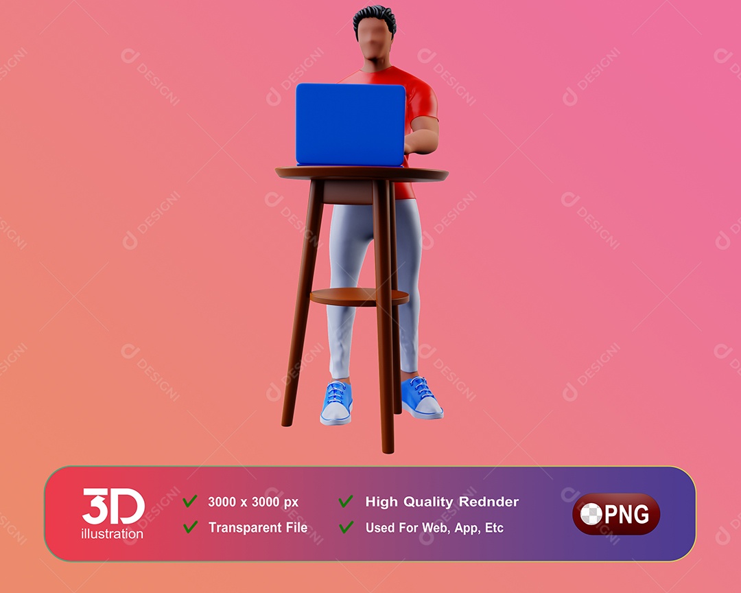 Personagem Utilizando o Computador Elemento 3D Para Composição PSD