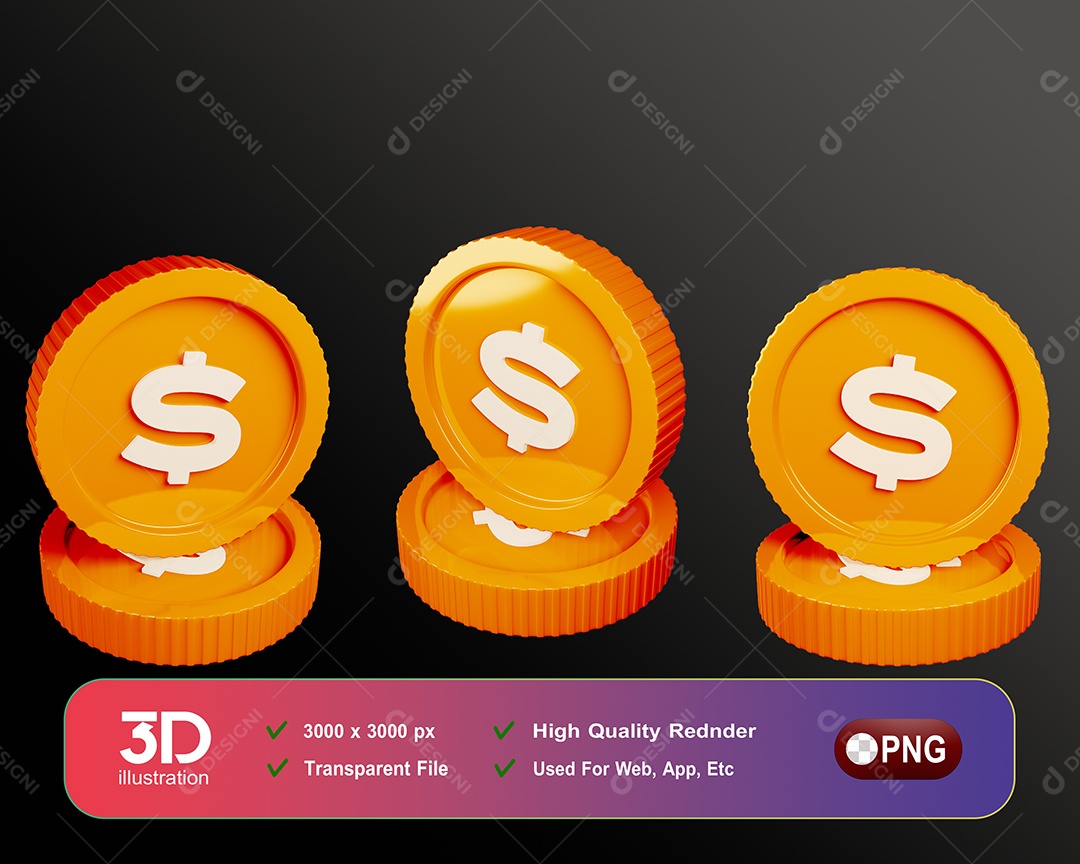 Moedas Elementos 3D Para Composição PSD
