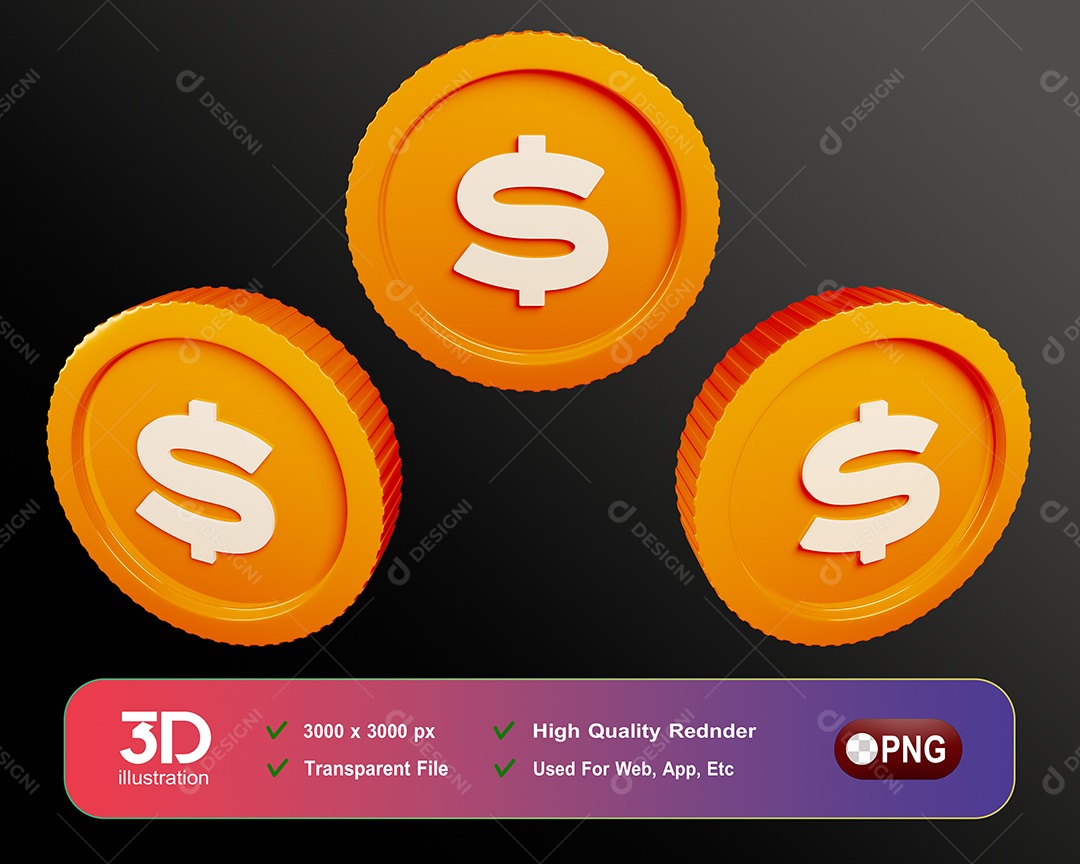 Moedas Elementos 3D Para Composição PSD
