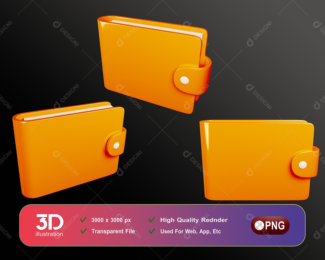 Carteira Amarela Elemento 3D Para Composição PSD