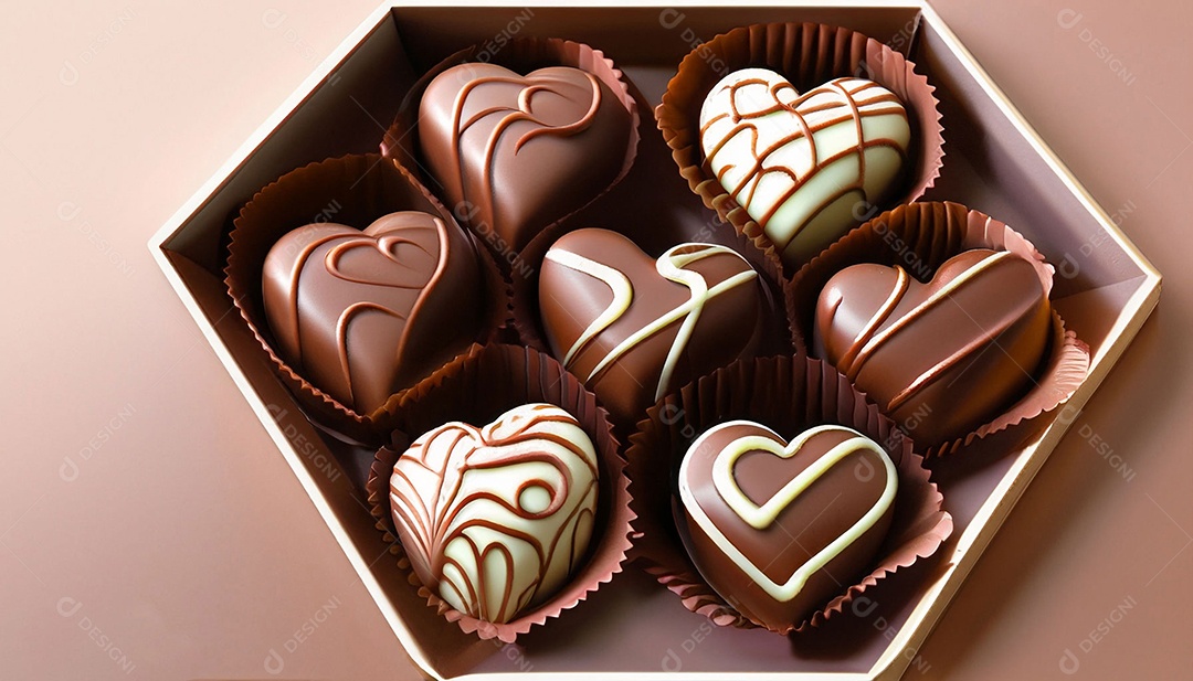 Caixa com deliciosos chocolates em formato de coração