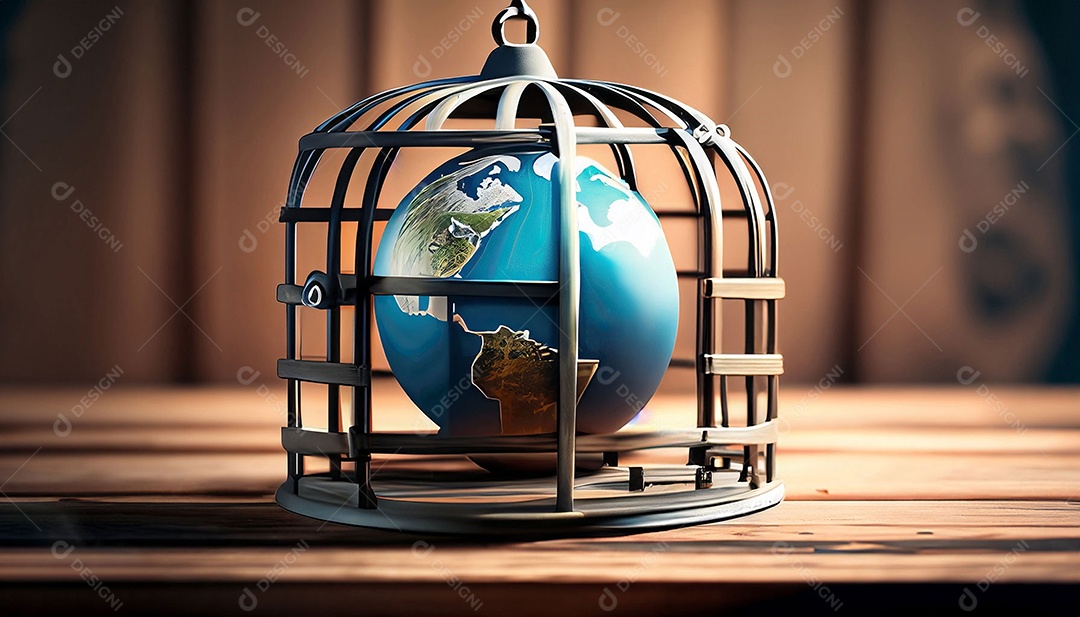 Globo terrestre preso na gaiola