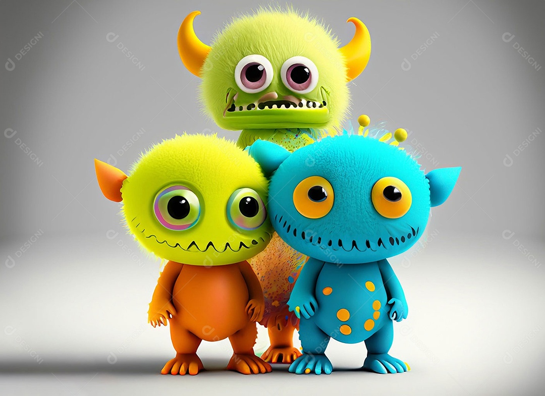 Monstros dos desenhos animados em fundo branco