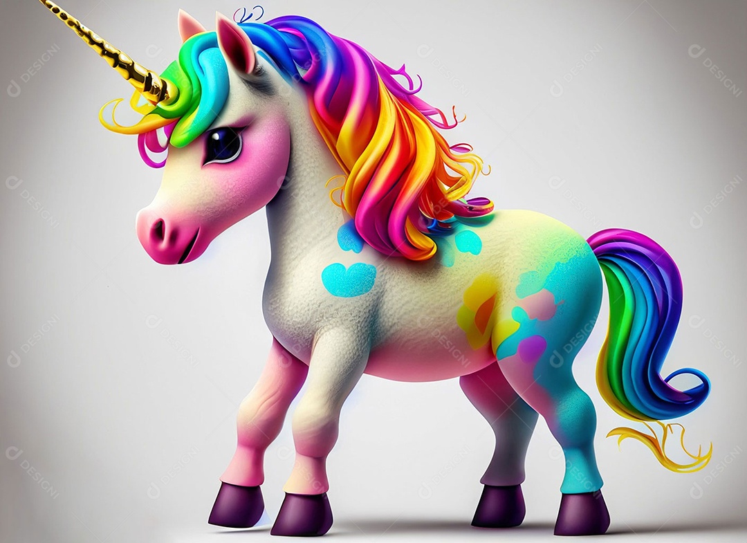 Unicórnio colorido em fundo branco