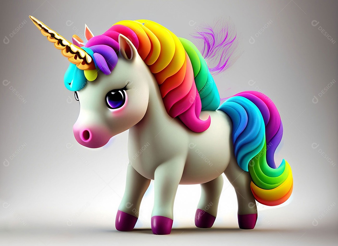 Unicórnio colorido em fundo branco