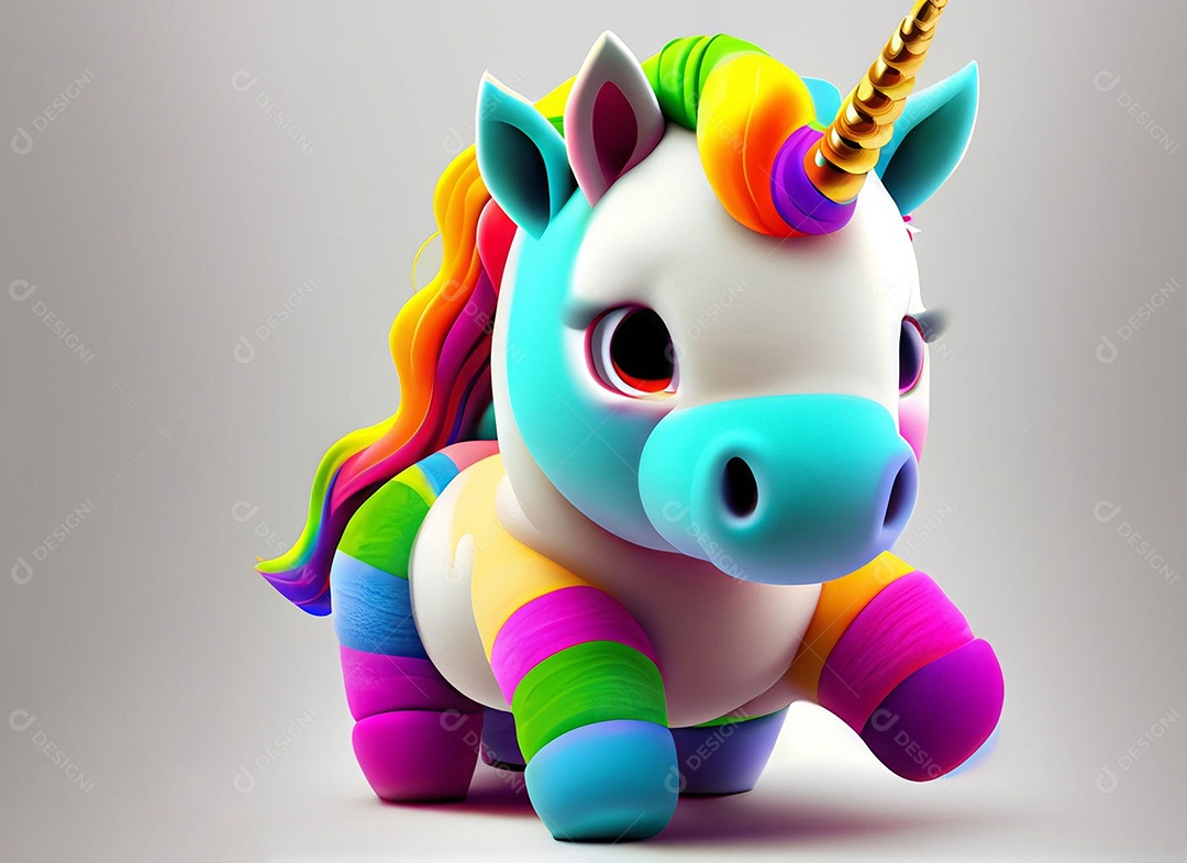 Unicórnio colorido em fundo branco