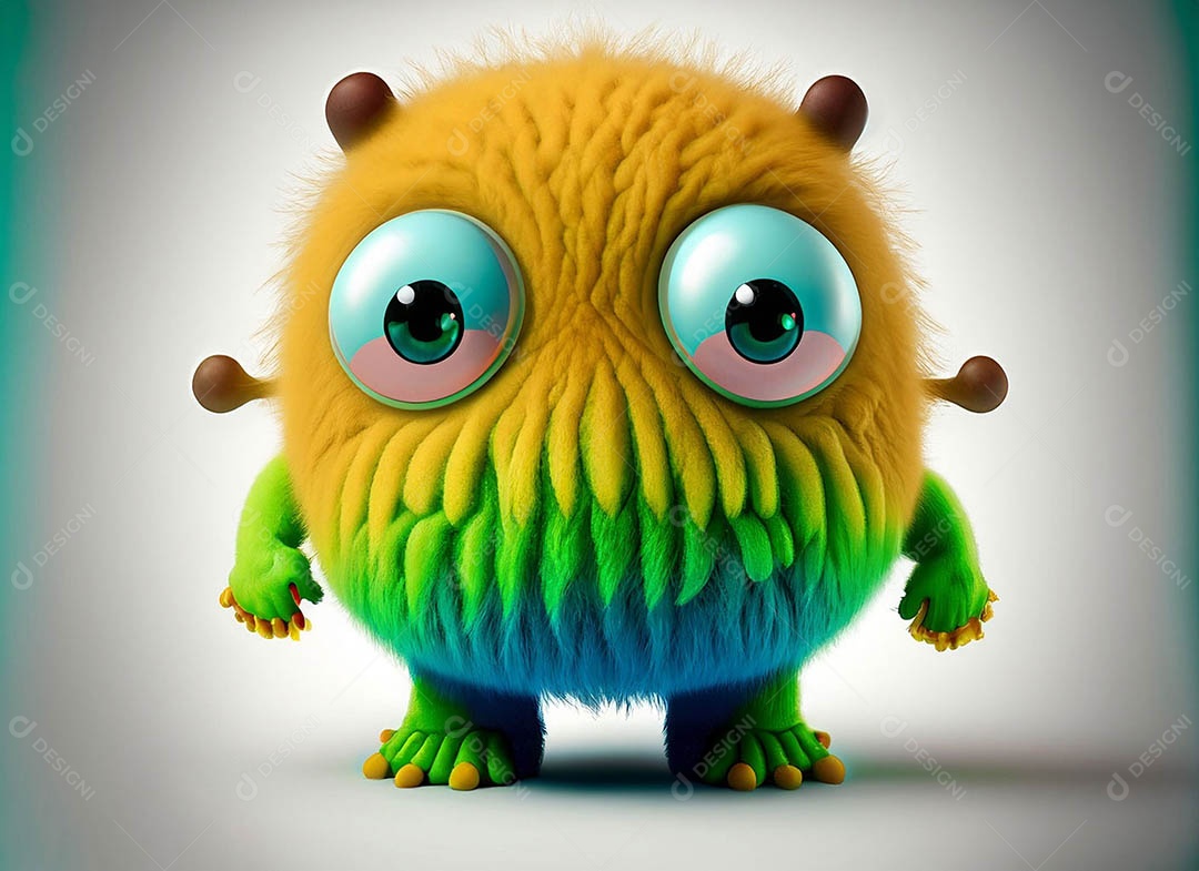 Um bonito e vibrante animal de pelúcia com pelagem colorida e grandes olhos expressivos