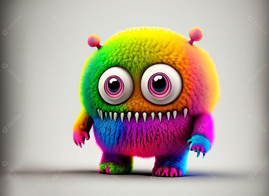 Um bonito e vibrante animal de pelúcia com pelagem colorida e grandes olhos expressivos