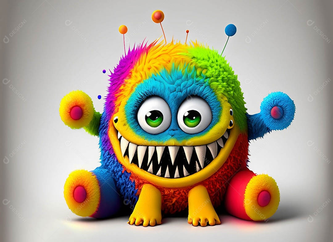 Um bonito e vibrante animal de pelúcia com pelagem colorida e grandes olhos expressivos