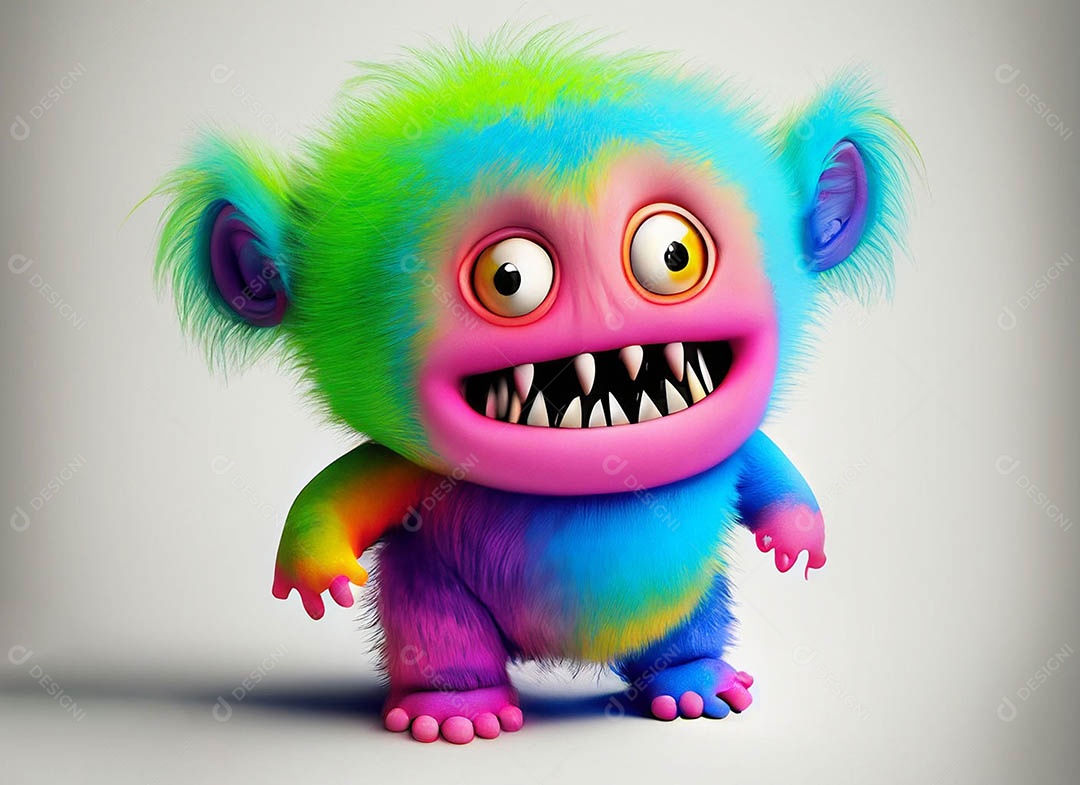 Um bonito e vibrante animal de pelúcia com pelagem colorida e grandes olhos expressivos