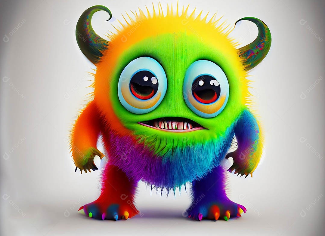 Um bonito e vibrante animal de pelúcia com pelagem colorida e grandes olhos expressivos