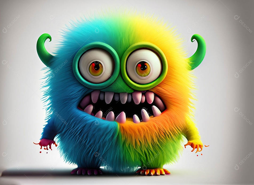 Um bonito e vibrante animal de pelúcia com pelagem colorida e grandes olhos expressivos