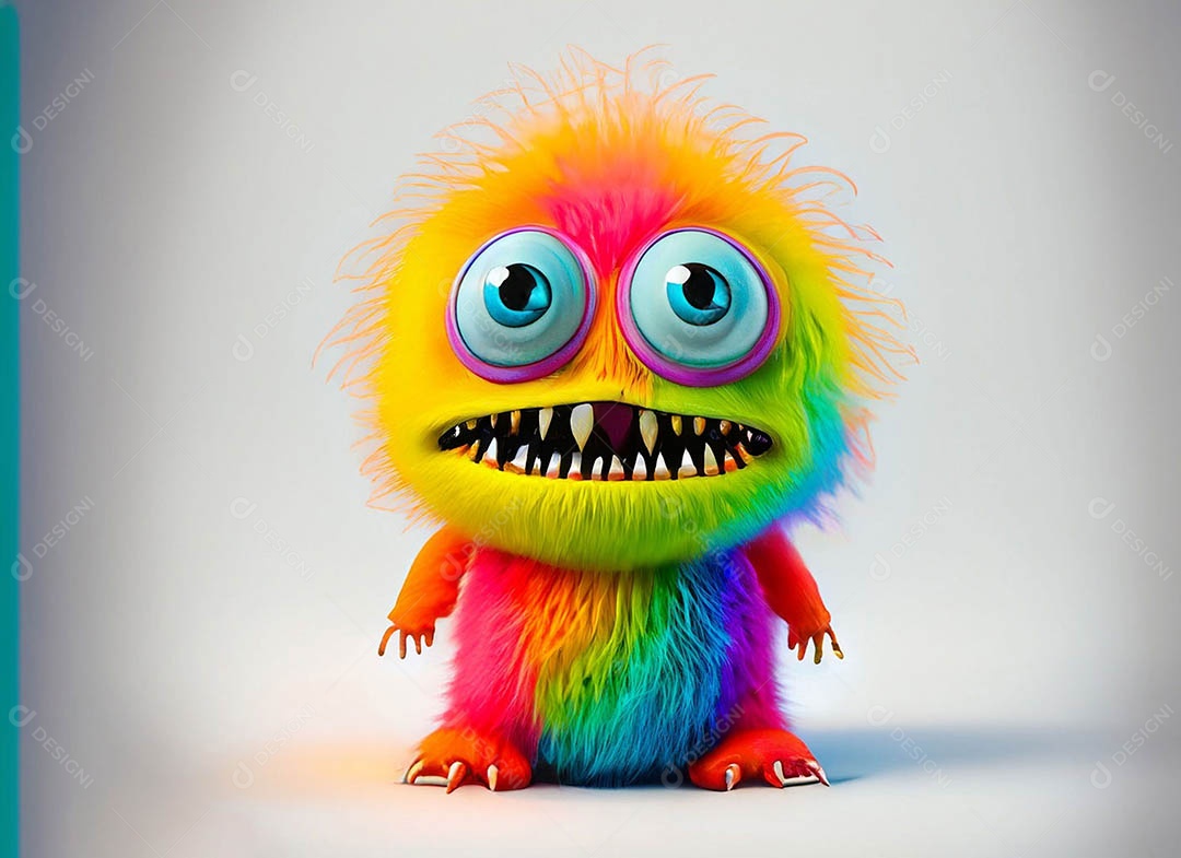 Um bonito e vibrante animal de pelúcia com pelagem colorida e grandes olhos expressivos