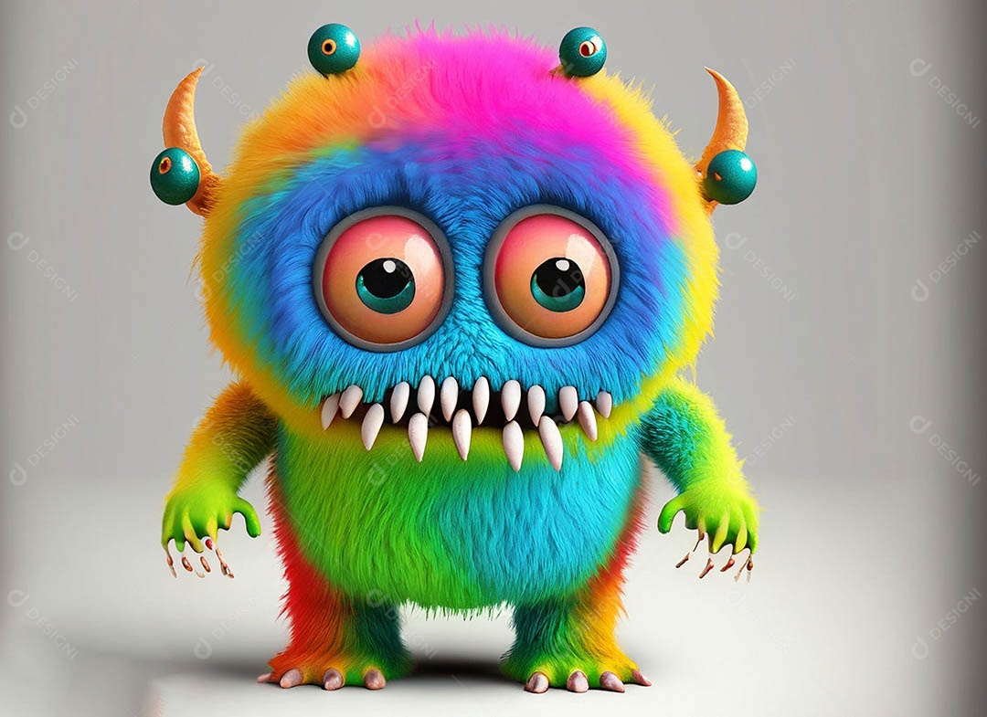 Um bonito e vibrante animal de pelúcia com pelagem colorida e grandes olhos expressivos