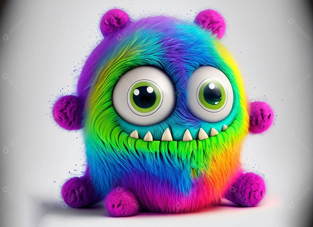 Um bonito e vibrante animal de pelúcia com pelagem colorida e grandes olhos expressivos