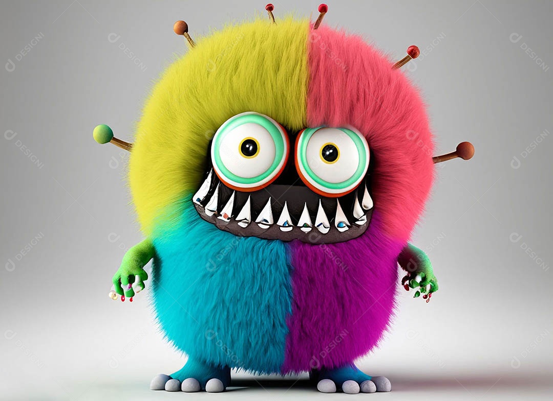 Um bonito e vibrante animal de pelúcia com pelagem colorida e grandes olhos expressivos