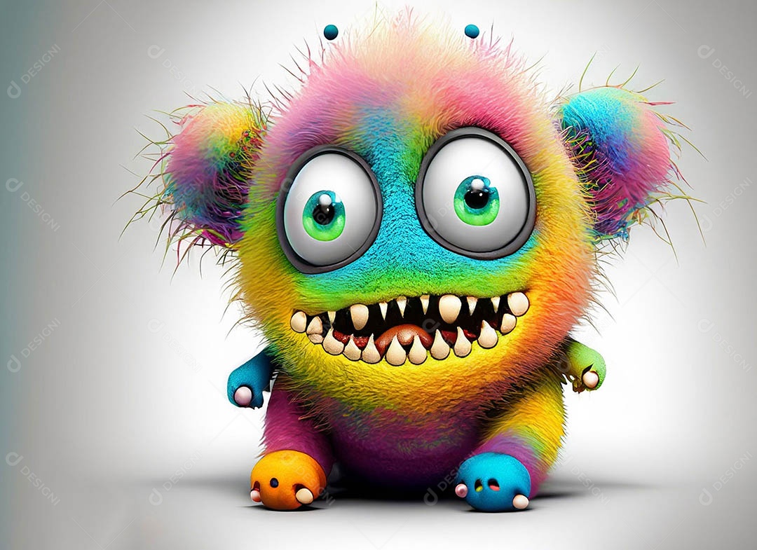 Um bonito e vibrante animal de pelúcia com pelagem colorida e grandes olhos expressivos