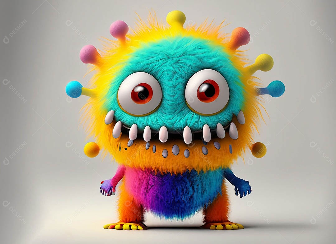 Um bonito e vibrante animal de pelúcia com pelagem colorida e grandes olhos expressivos