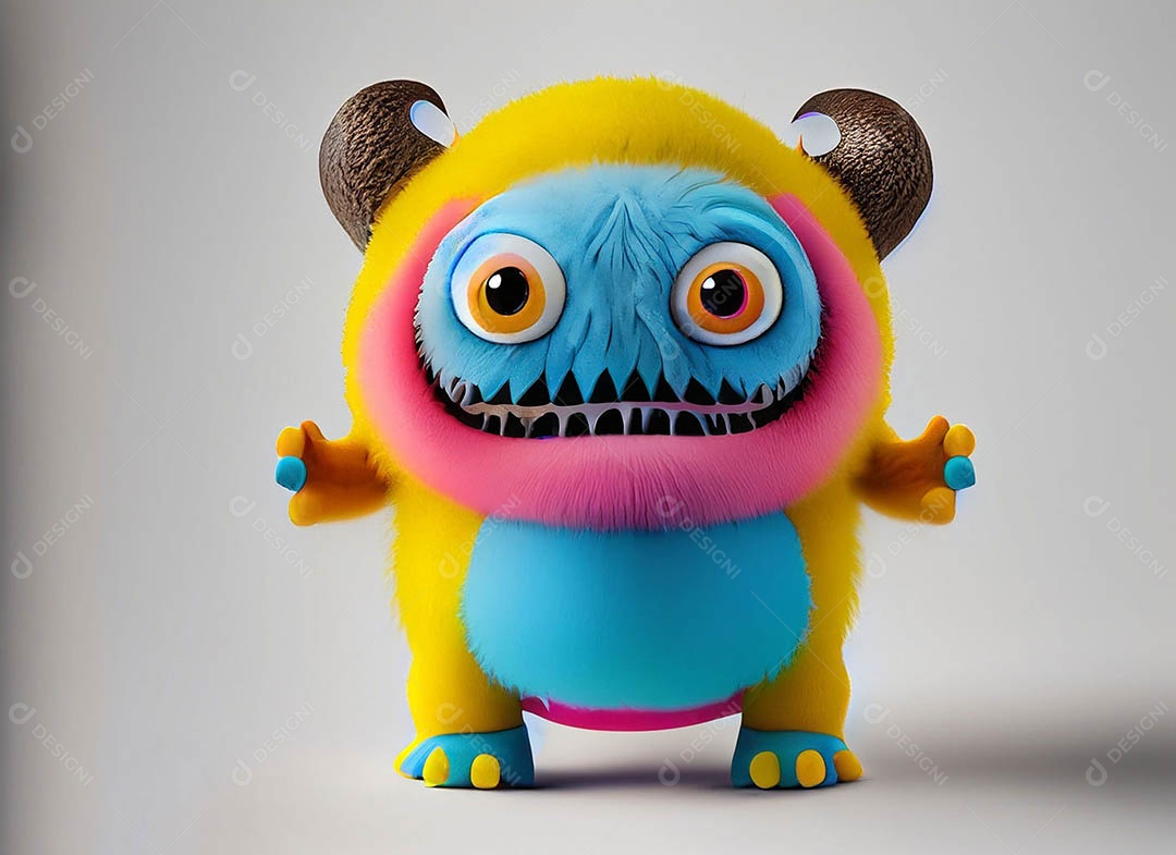 Um bonito e vibrante animal de pelúcia com pelagem colorida e grandes olhos expressivos