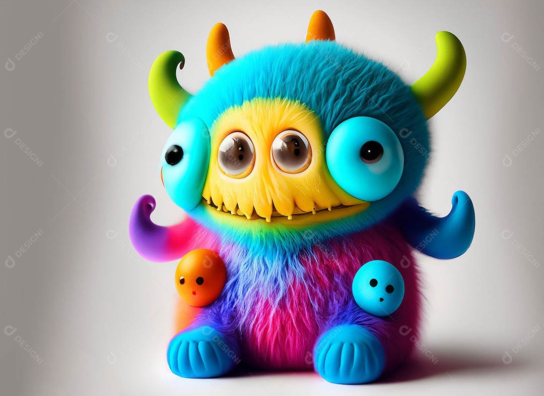 Um bonito e vibrante animal de pelúcia com pelagem colorida e grandes olhos expressivos