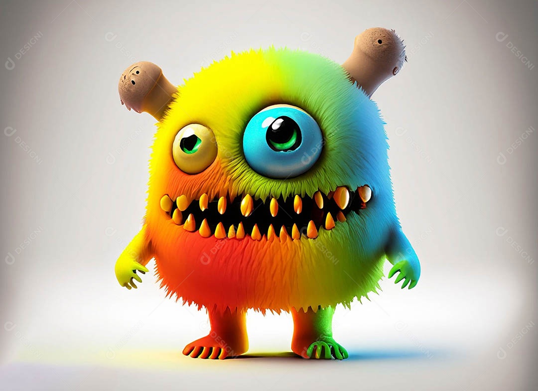 Um bonito e vibrante animal de pelúcia com pelagem colorida e grandes olhos expressivos