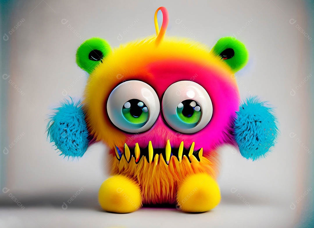 Um bonito e vibrante animal de pelúcia com pelagem colorida e grandes olhos expressivos