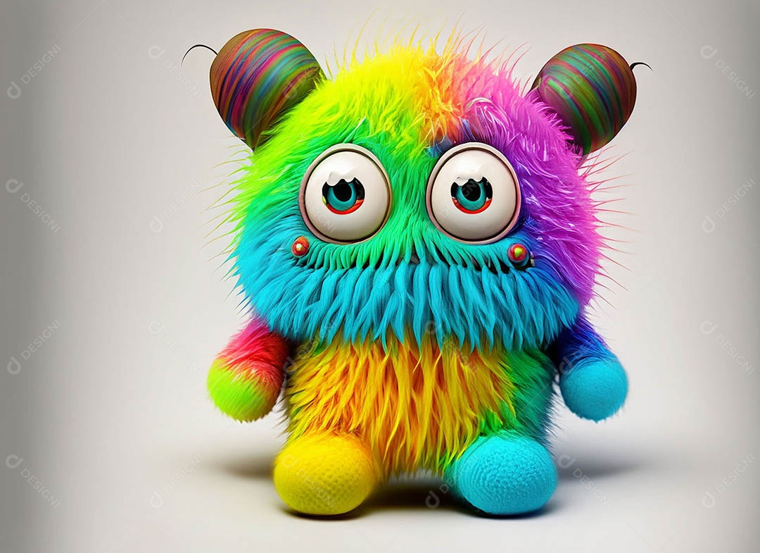 Um bonito e vibrante animal de pelúcia com pelagem colorida e grandes olhos expressivos