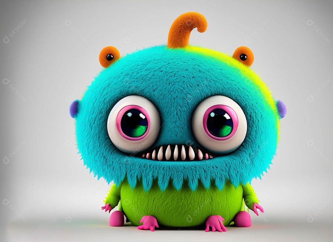 Um bonito e vibrante animal de pelúcia com pelagem colorida e grandes olhos expressivos