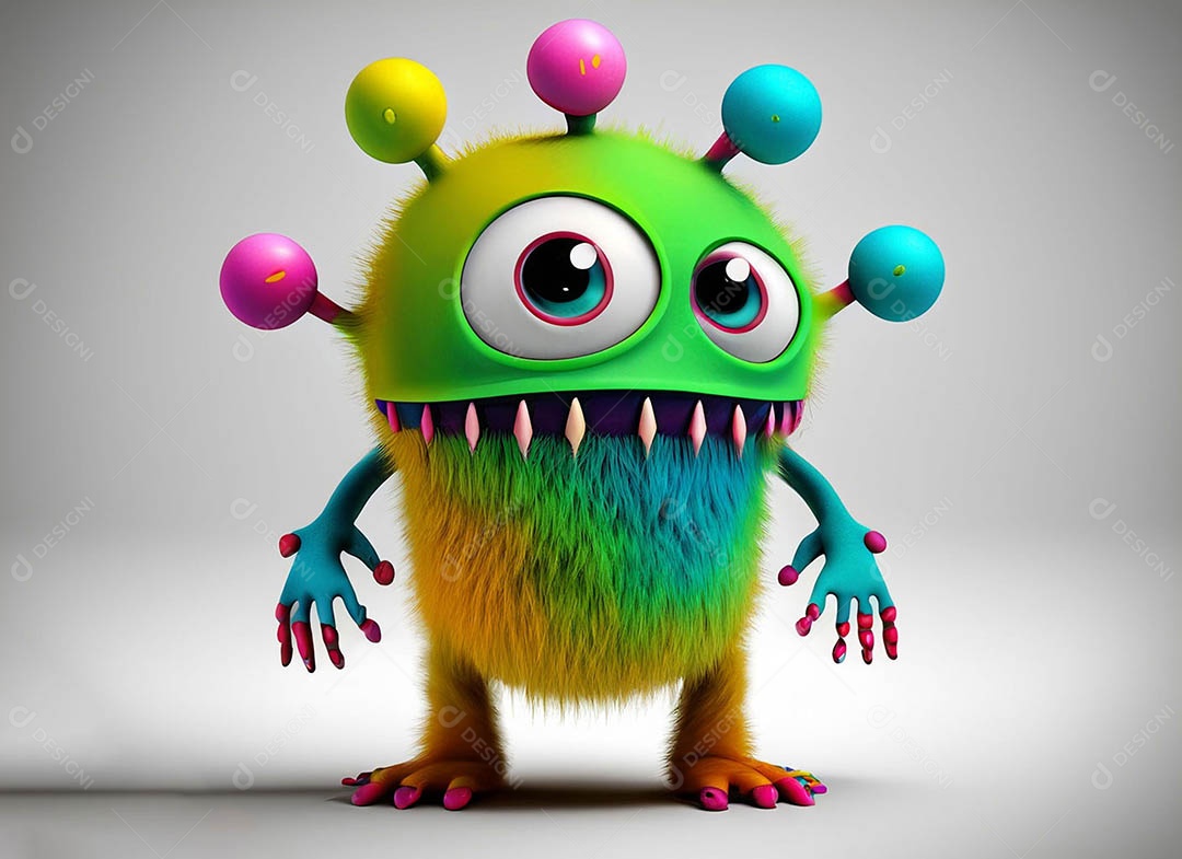 Um bonito e vibrante animal de pelúcia com pelagem colorida e grandes olhos expressivos