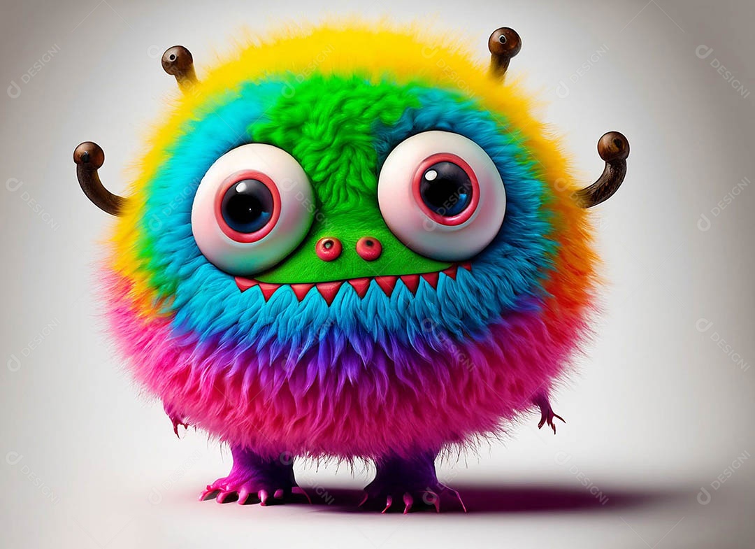 Um bonito e vibrante animal de pelúcia com pelagem colorida e grandes olhos expressivos